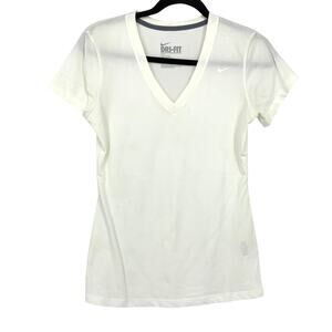 Nike Dri Fit Activewear T-Shirt Womens Size Small White Short Sleeve V-Neck